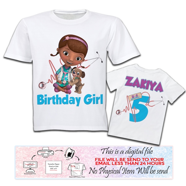 Doc Mcstuffins Fer d’anniversaire sur le transfert, Doc Mcstuffins Avant arrière Chemise Designs, Doc Mcstuffins Svg, Doc Mcstuffins Fer sur le transfert