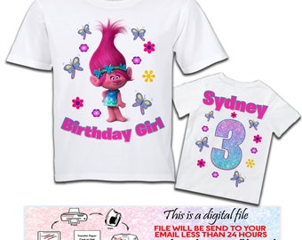 Trolls Birthday Shirt Iron On Transfer, Trolls Front Back Shirt, Trolls SVG, Personalized Printable, Digital File Only