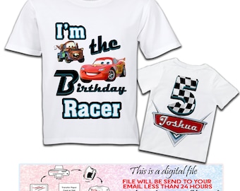 Cars Front Back Shirt, Cars Birthday Shirt Iron On Transfer, Cars PNG, Cars T Shirt Design, Personalized Printable, Digital File Only