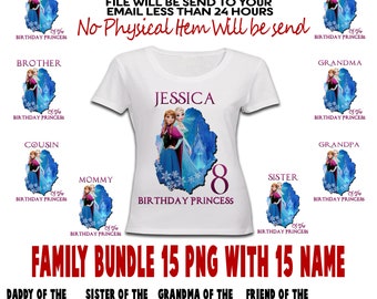 Frozen Birthday Shirt, Frozen Birthday Shirt Family Set, Frozen Birthday Outfit, Digital Iron On Transfer Shirt, Editable Name and Age