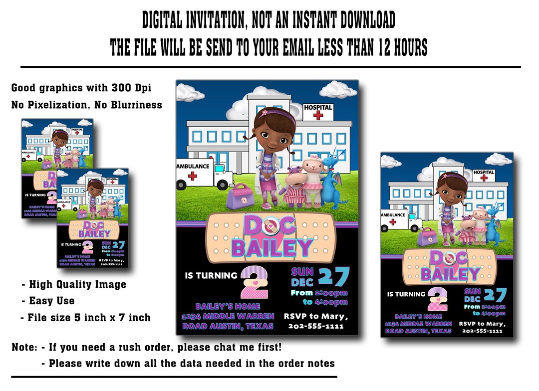 Doc Mcstuffins Birthday Invitation Doc Mcstuffins Invitation Etsy
