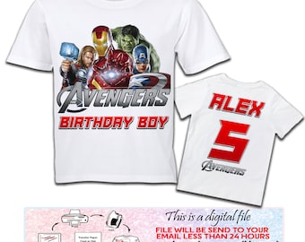 Avengers Birthday Iron On Transfer, Avengers Iron On Transfer, Avengers svg, Avengers Front Back, Digital File Only, Personalized Printable