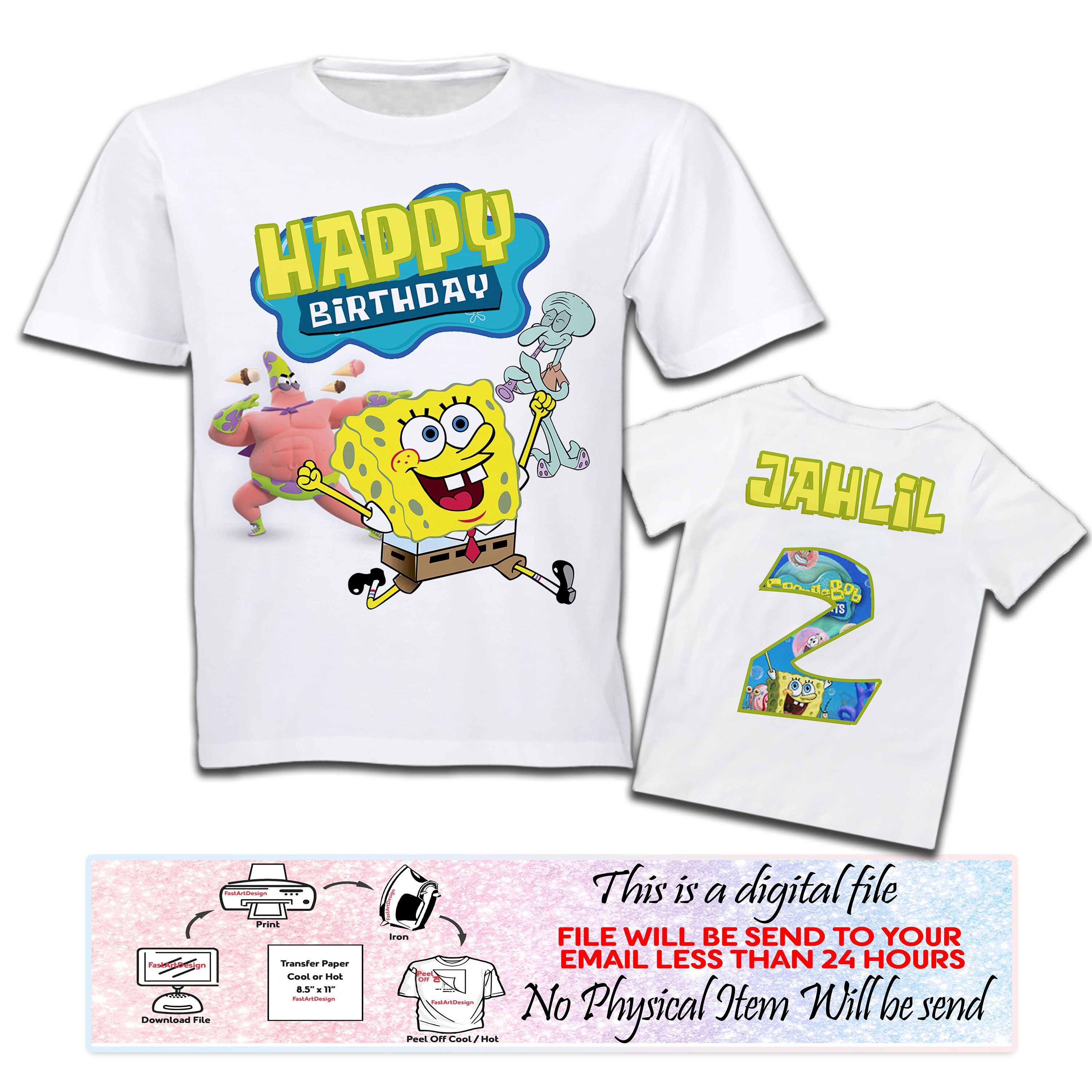 Spongebob Front Back Shirt Spongebob Birthday Shirt Iron On Etsy