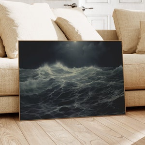Dark Academia Stormy Sea Painting, Dark Wall Art, Moody Seascape, Dark Cottagecore Print, Gothic Abstract Waves PRINTABLE Download | L106