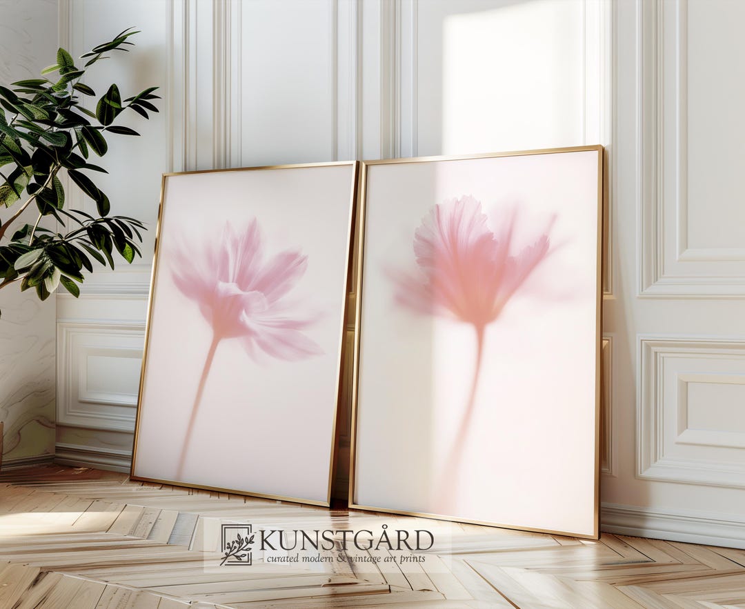 Pink Flower Print Set, Ethereal Floral Wall Art (digital Download ...