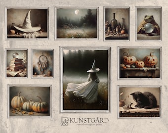 Witchy Halloween SET von 10 Prints, neutrale Hexe Malerei Bauernhaus Dekor stimmungsvolles Halloween Witchcore Galeriewand DRUCKBAR Download | S61-10