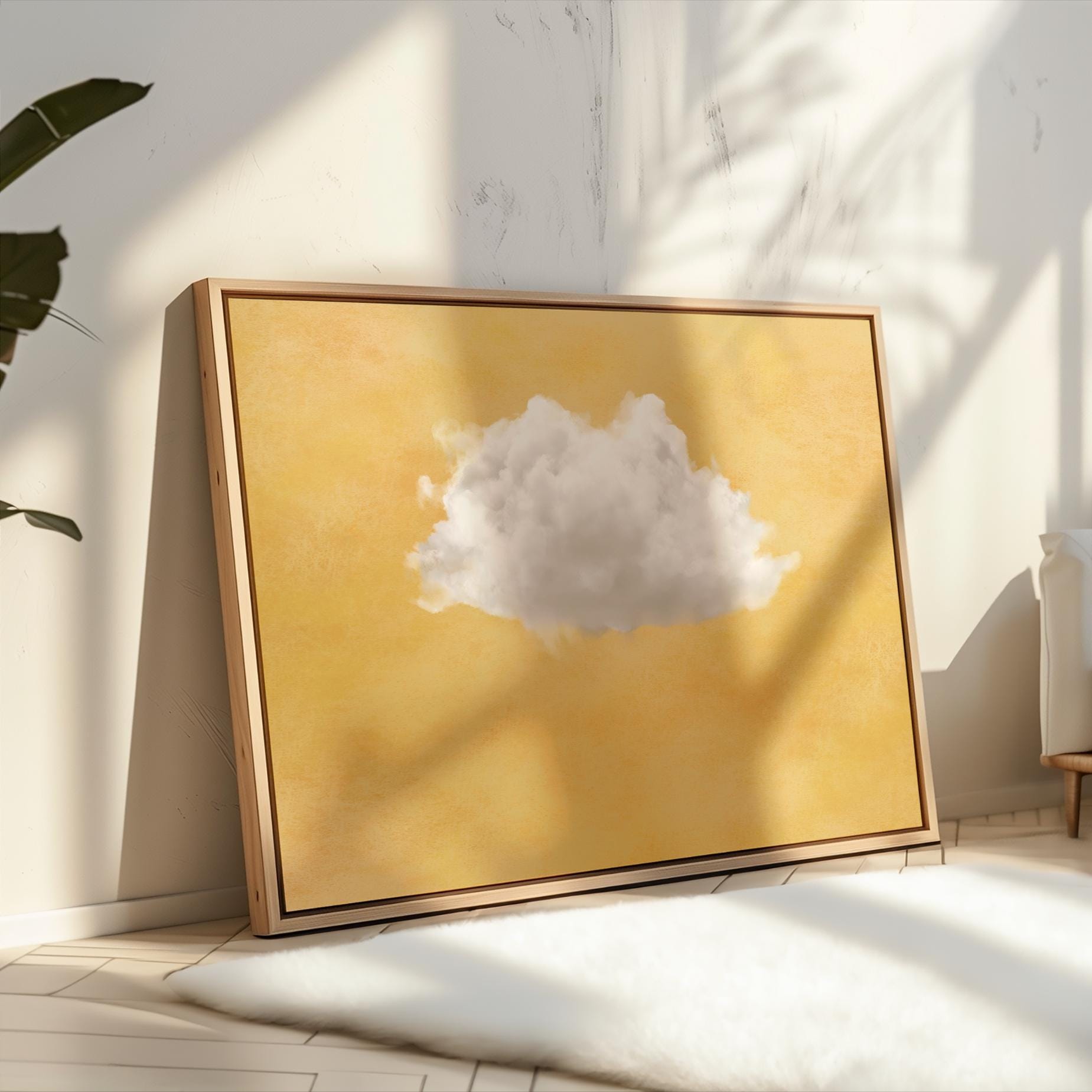 Yellow Cloud Wall Art, Horizontal Modern Wall Decor, Yellow Cloud Poster Living Room, Surreal Sky Mustard Yellow PRINTABLE Download | L317