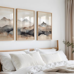 Beige and Brown Abstract Print SET of 3, Watercolor Landscape Painting, 3 Piece Wall Art, Earth Tones Gallery Set PRINTABLE Download | S19-3