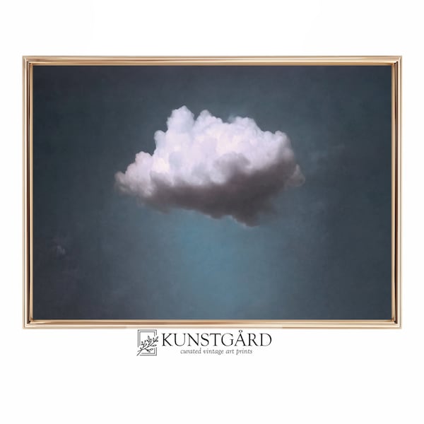 Moody Vintage Cloud Painting | Antique Moody Sky Print Horizontal | Dark Blue Wall Art | Digital Download PRINTABLE | L218