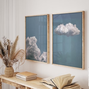 Pintura de nube azul SET de 2 / Vintage Cloud Blue Wall Art / Decoración de la habitación de la guardería / Boho IMPRIMIBLE Descarga instantánea / S31-2