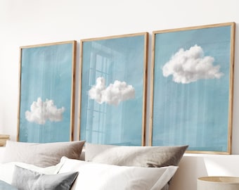 Baby Blue Cloud SET of 3 Prints, Nursery Wall Decor Sky Blue Cloud Above Bed Poster Cloud Zen Wall Art Minimalist PRINTABLE Gallery | S112-3