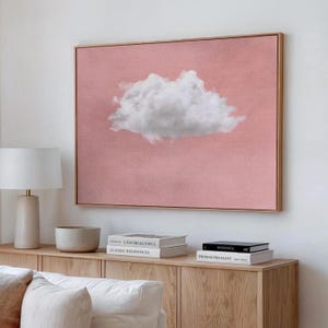 Arte de pared con nubes rosas, decoración de pared moderna, póster de nubes rosas, decoración de habitación de niñas con cielo surrealista rosa sobre la cama, descarga IMPRIMIBLE horizontal / L092
