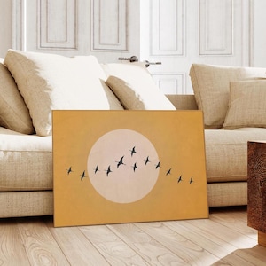Yellow Flock of Birds Print, Boho Sun Wall Art, Yellow Living Room Decor, Colorful Zen Art, Vibrant Home Accents, PRINTABLE Download | L390