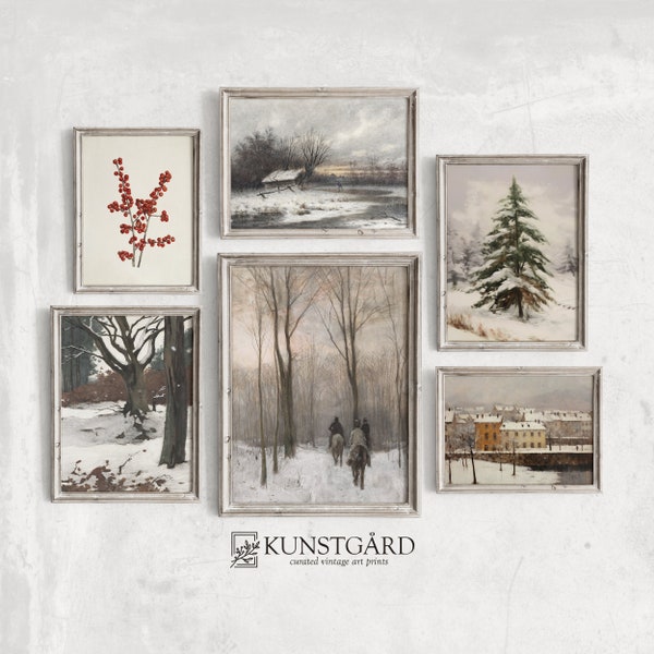 Winter Gallery Wall SET of 6 Prints, Neutral Vintage Winter Wall Art, Curated Holiday Art Set, Digital PRINTABLE Winter Collection | S21-6