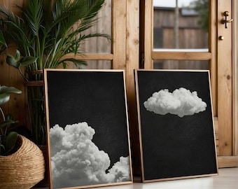 Schwarz weiße Wolke Poster SET von 2, Monochrome Wolke, Poster Dunkle Wolke, Schlafzimmer Dekor, Elegante Dunkle Himmel DRUCKBAR Download | S83-2