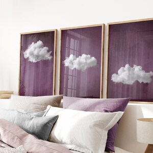 Berry Cloud SET of 3 Prints, Purple Cloud Living Room Wall Art Minimalist Cloud Poster Berry Decor, Over the Bed PRINTABLE Download | S110-3