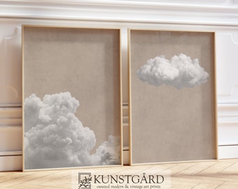 Beige Wolke Gemälde SET von 2, Boho Wolke Blush rosa Wohnzimmer Dekor Neutral Wolke Poster Moderne Beige Schlafzimmer DRUCKBAR Download | S100-2