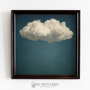 Dark Blue Wall Art | Moody Vintage Cloud Painting | Antique Moody Sky Print in Square Format | Instant Download PRINTABLE | Q119