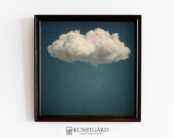 Dark Blue Wall Art | Moody Vintage Cloud Painting | Antique Moody Sky Print in Square Format | Instant Download PRINTABLE | Q119