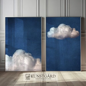 Indigo Wolke Malerei SET von 2, Blaue Wolke Wandbild, Stimmungsvolle Wolke, Blaue Wolke Poster, DRUCKBAR Galerie-Set | S71-2
