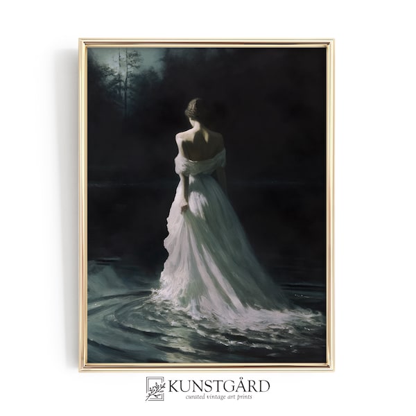 Moody Victorian Print, Gothic Wall Art, Dark Academia Painting, Woman in White, Dark Cottagecore, Spooky PRINTABLE Digital Download | H353
