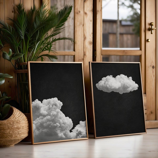 Black White Cloud Print SET of 2, Monochrome Cloud, Poster Dark Cloud Wall Art, Bedroom Decor, Elegant Dark Sky PRINTABLE Download | S83-2