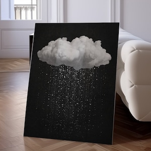 Black White Cloud Wall Art, Monochrome Cloud Poster, Elegant Bedroom Decor, Moody Vintage Rain Cloud, Dark Sky PRINTABLE Download | H060