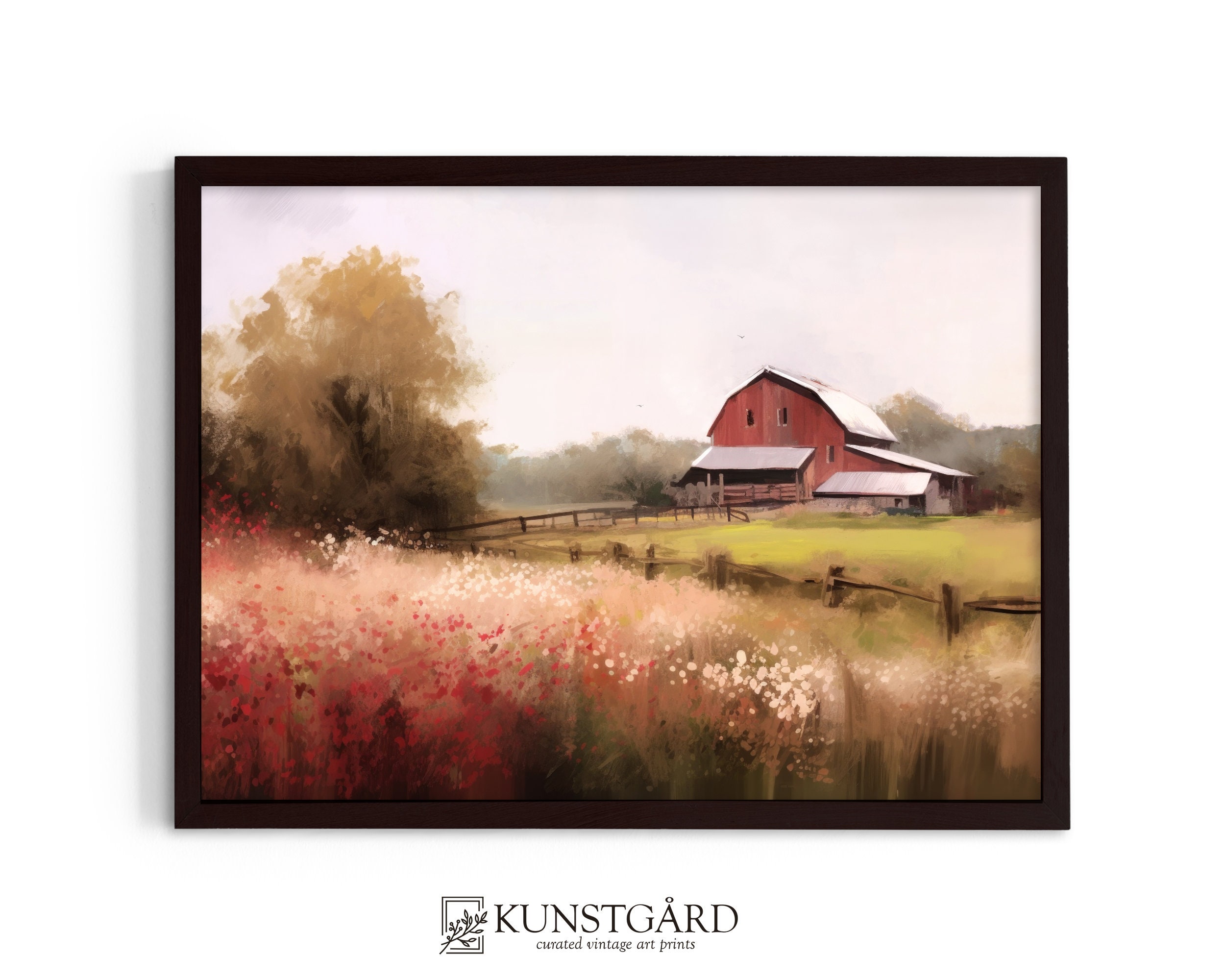 Farmhouse Red Barn Painting, Rustic Wall Art, Summer Country Landscape ...