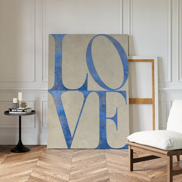 Beige Blue Love Poster, Love Typography Print, Trendy Wall Art Modern Family Home Decor, Entrance Decor Maximalist PRINTABLE Download | H133