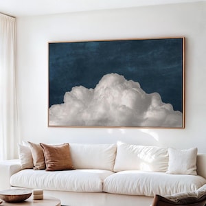 Dunkelblaue Wolke Wandkunst, Schlafzimmer Wand Dekor, Nachtblaue Wolke Poster, Querformat, Stimmungsvolle Wolke Kunst über dem Bett DRUCKBAR Download | L386