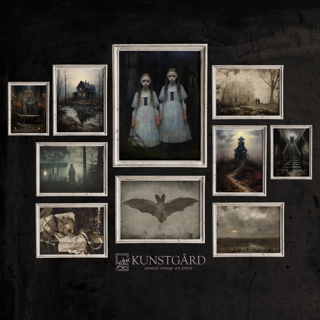 Dark Halloween SET of 10 Prints Moody Haunted House Art Etsy