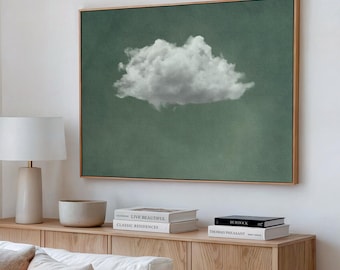 Sage Green Cloud Wall Art, Modern Wall Decor, Green Cloud Poster Living Room, Surreal Sky Art Green, Horizontal PRINTABLE Download | L088