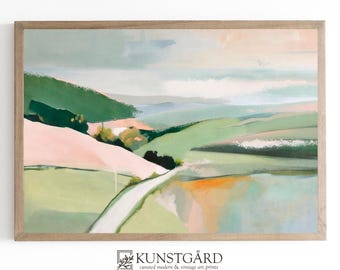 Pastel Abstract Landscape, Sage Green Pink Painting, Modern Wall Art, Serene Scandinavian Landscape Painting PRINTABLE Download | L398