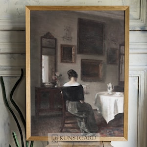Antique Woman Portrait Painting | Woman Reading Nook Print | Dark Academia Wall Art | PRINTABLE Instant Download | H145
