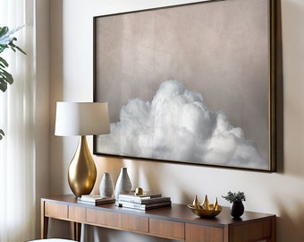 Beige Cloud Wall Art, Modern Living Room Decor, Moody Cloud Painting, Large Landscape Neutral Abstract Art PRINTABLE Digital Download | L359