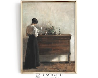 Victoriaanse vrouwenlezing | Vintage boek lezen muurkunst | AFDRUKBARE Instant Download | H146