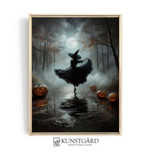 Vintage Halloween Witch Art, Moody Witchy Farmhouse Decor, Dark Witch Painting, Rustic Wiccan Halloween Print DIGITAL DOWNLOAD | H322