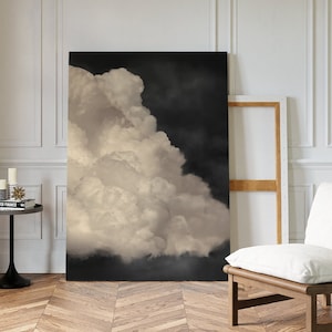 Black White Cloud Wall Art, Moody Vintage Cloud Painting, Monochrome Cloud Poster, Dark Elegant Living Room Decor PRINTABLE Download | H371