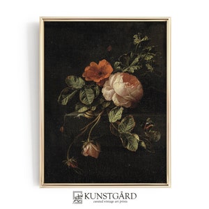 Dark Cottagecore Roses Print | Moody Still Life Painting | Dark Academia Wall Decor | Antique Floral Art | PRINTABLE Instant Download | H259