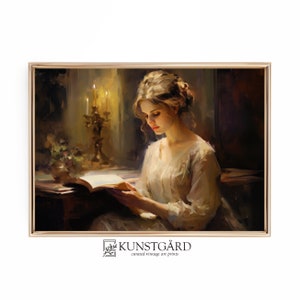 Antique Portrait Woman Reading | Oil Painting Dark Academia | Vintage Print Book Reading Wall Art | Reading Nook | PRINTABLE Download | L287