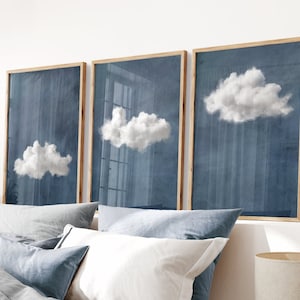 Dark Blue Cloud SET of 3 Prints, Cloud Poster Moody Cloud Modern Minimalist Living Room Wall Art Above Bed PRINTABLE Download | S116-3