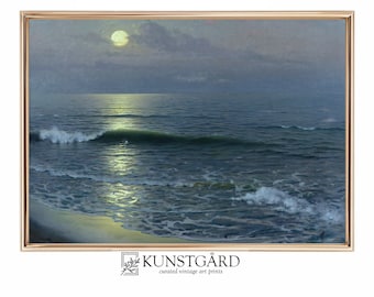 Vintage schwerlaunigen Ozean Druck, dunkelblau Mondschein Meerlandschaft (Digitaler Download) | L262
