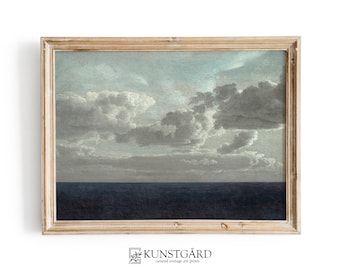 Blaue Wand Kunst | Antiker Ozean Druck | Stimmungsvolles Wolkenbild | Sofortiger Download DRUCKBARE | L158