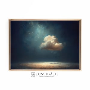 Deep Blue Cloud Art, Moody Cloud Painting Landscape Format, Dark Wall Art, Antique Moody Sky, Starry Night Art PRINTABLE Download | L339
