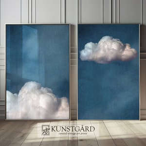 Blaue Wolke Gemälde SET von 2, Blaue Wolke Poster, Stimmungsvolle Wolke, Blaue Wand Dekoration, Große Wand Kunst DRUCKBAR Galerie Set | S69-2