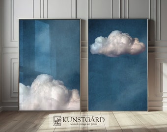 Blue Cloud Painting SET of 2, Blue Cloud Poster, Moody Cloud Print, Dark Blue Wall Decor, Large Wall Art PRINTABLE Gallery Set | S69-2