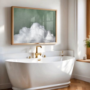 Väggkonst med salviagrönt moln, modern väggdekor, affisch med grönt moln, liggande format, surrealistisk himmelkonst, grön, utskrivbar, digital nedladdning | L361