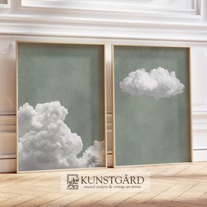 Set di 2 dipinti di nuvole verde salvia, nuvola boho, decorazione per soggiorno verde, poster di nuvole verdi, nuvola minimalista STAMPABILE Scarica / S127-2