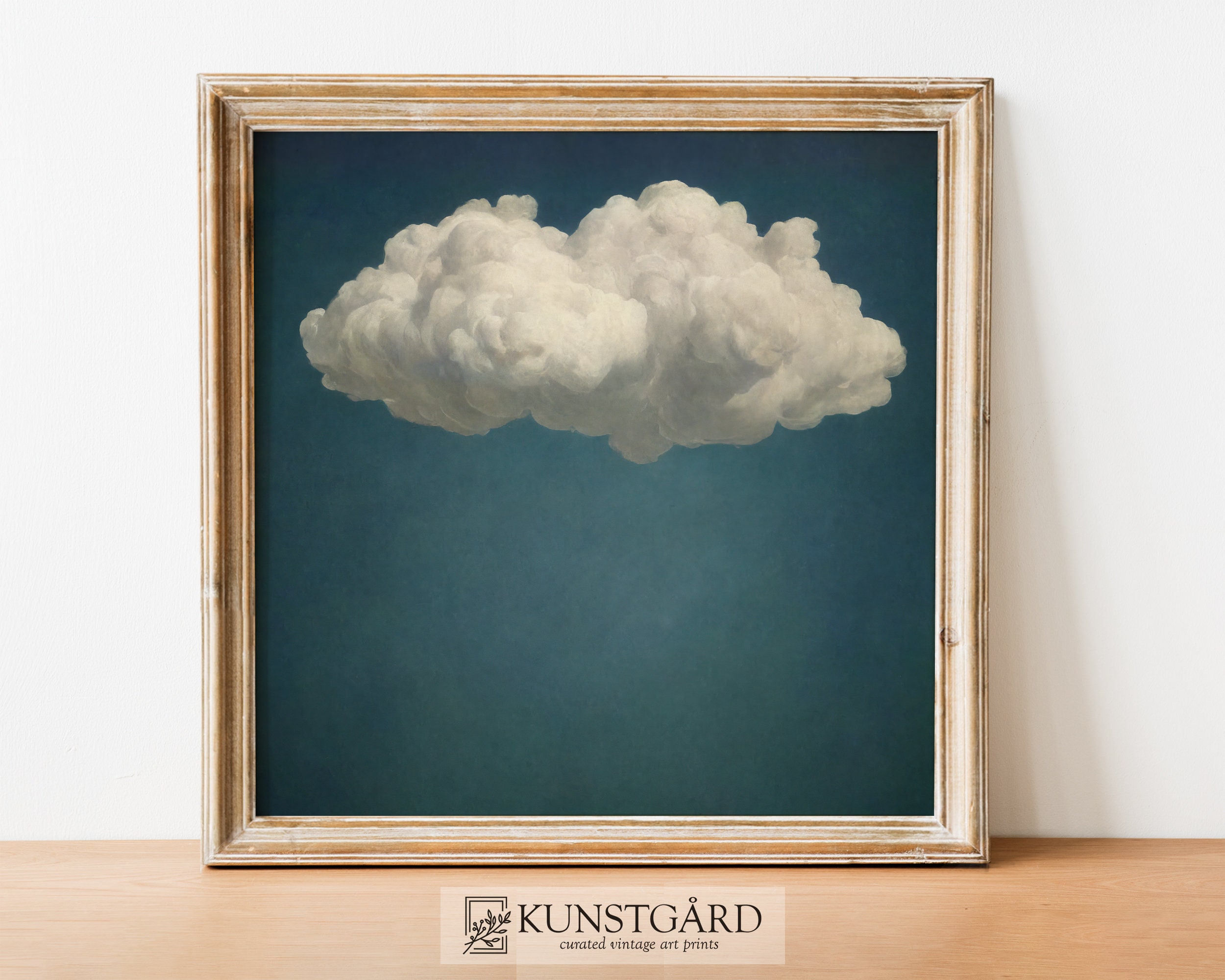 Dark Blue Wall Art | Moody Vintage Cloud Painting | Antique Moody Sky ...
