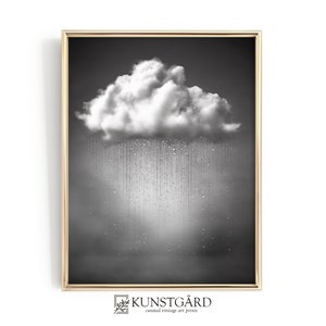 Dark Cloud Wall Art, Moody Cloud Art, Black and White Cloud Painting, Large Living Room Decor, Minimalist PRINTABLE Download | H031
